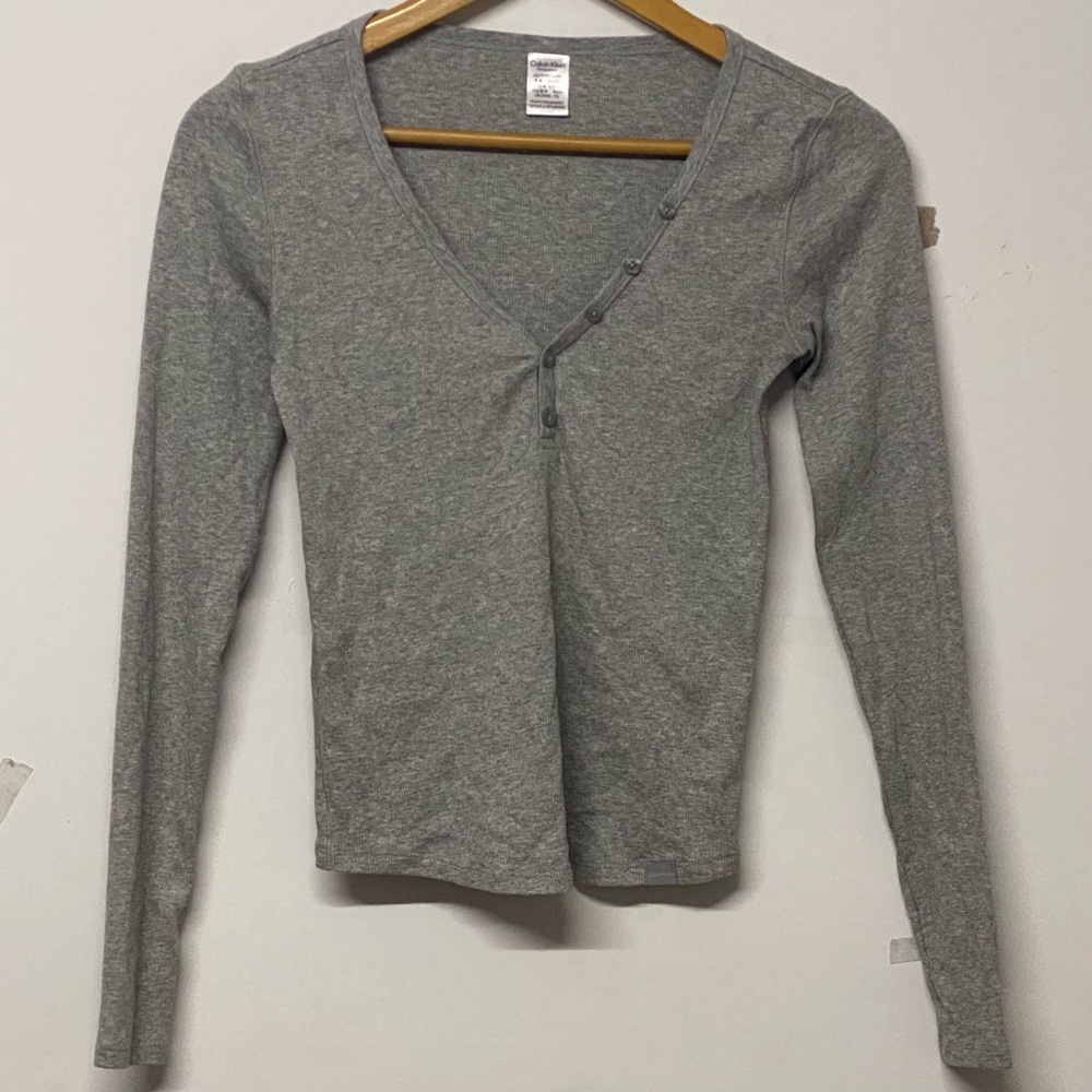 Calvin Klein Gray Henley Long Sleeve Sleep Shirt XS